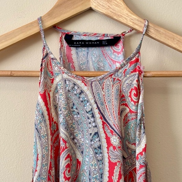 Zara|Vibrant Paisley Halter Mini Dress Tunic Lightweight & Flowy for Summer Sz M - Picture 3 of 7